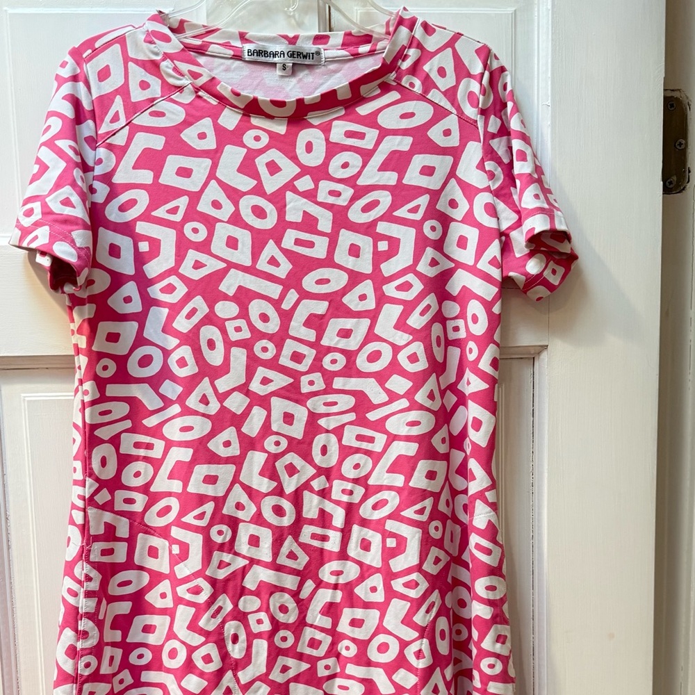 Pink and White Geometric Dress